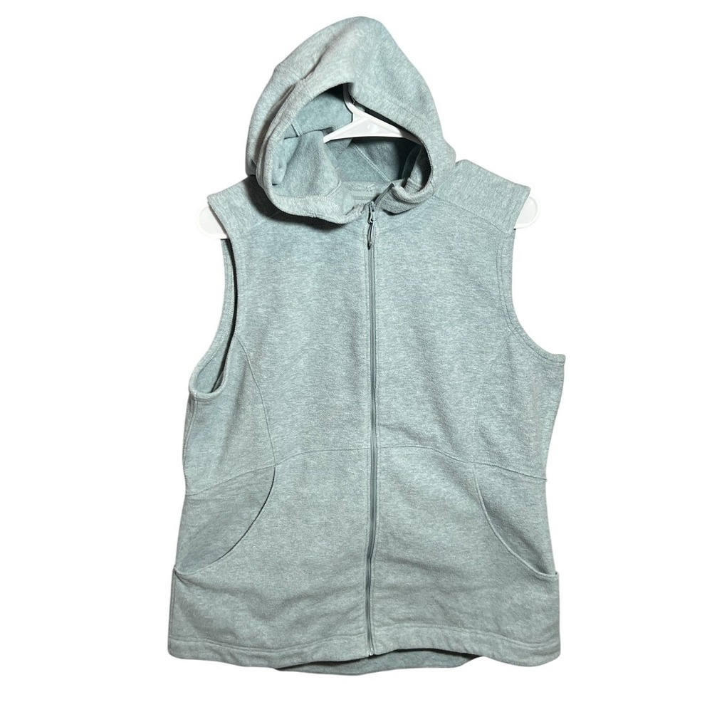 Duluth Trading Co Women's L Light Blue Hooded Full Zip Fleece Vest Activewear